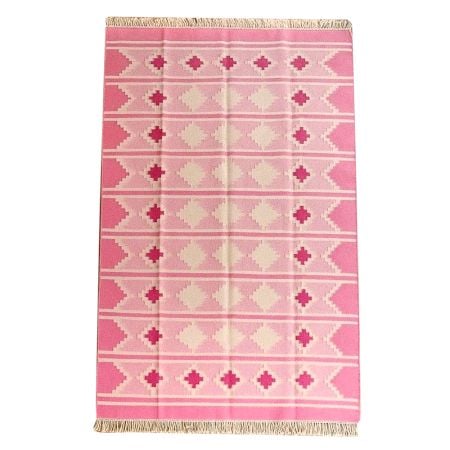 Handmade Pink Cotton Minimalist Dhurrie For Living Room